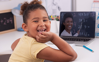 Close-up girl in virtual class
