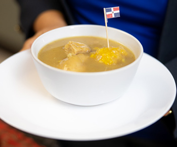 A closeup of a bowl of soup