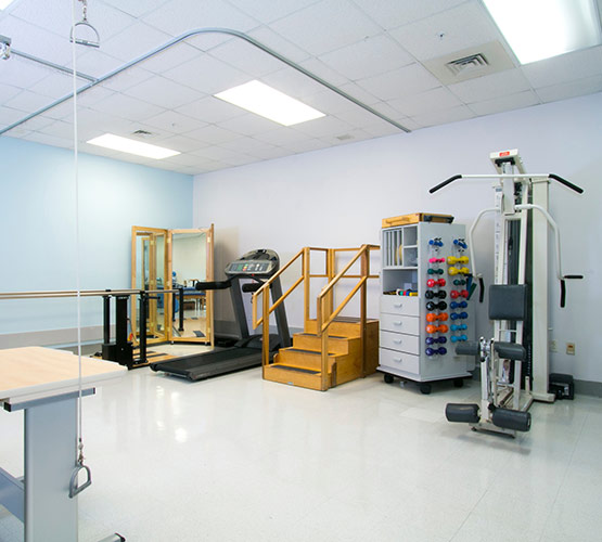 Burn rehabilitation therapy room, you can see different therapy machines