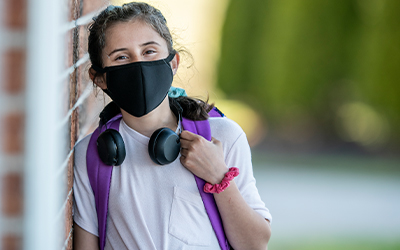 closeup of girl wearing mask