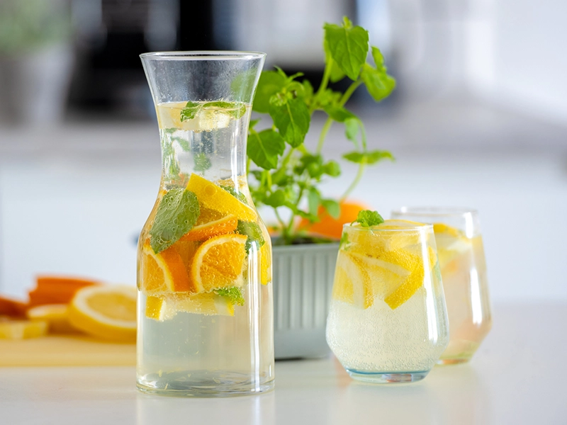 Photograph of an orange and soda cocktail