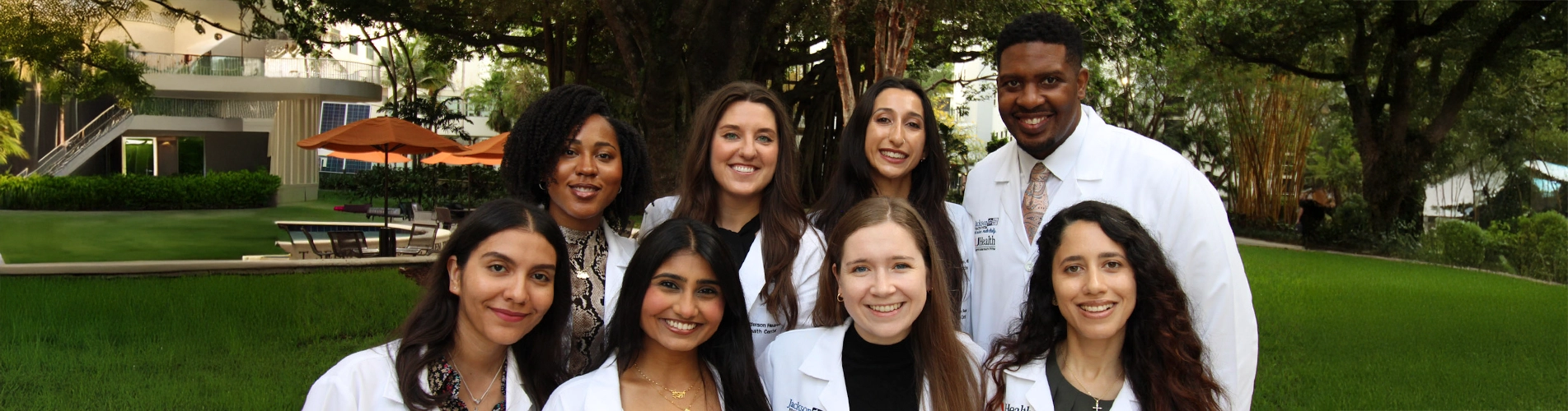 group of 1 male doctor and seven women