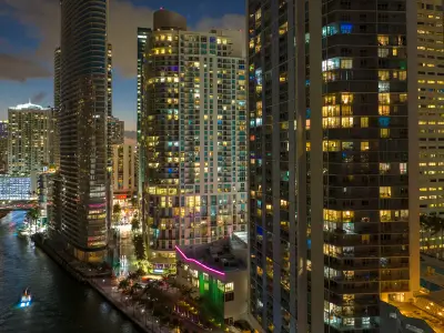 view of a city at night