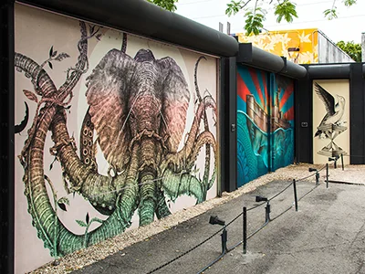 mural of an elephant and other figures