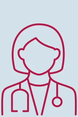 An outline of a female physician