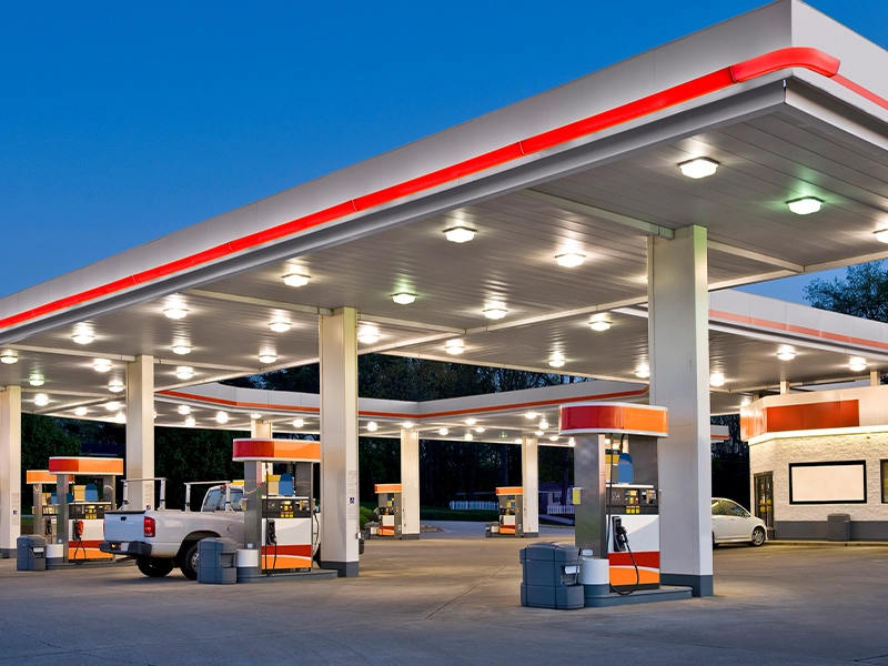 photograph of a gas station