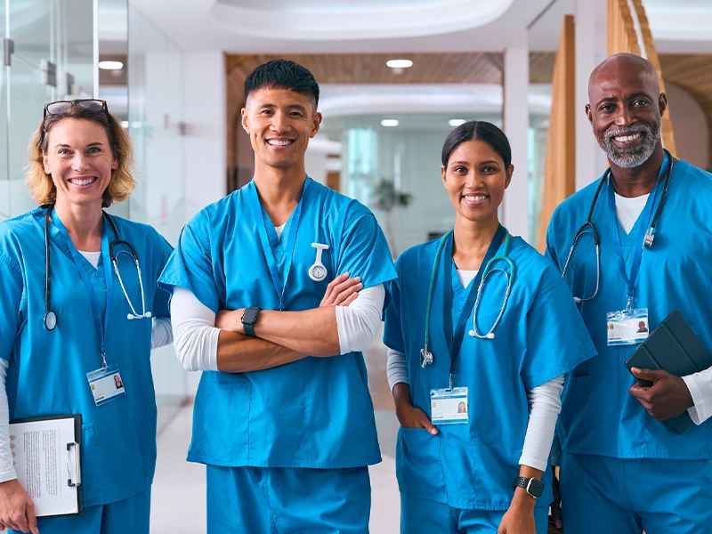 group of doctors dressed in blue