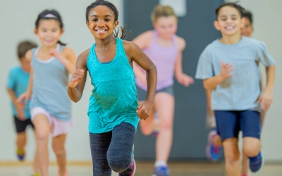 group of children running