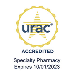 A logo that reads urac Accredited specialty pharmacy expires 10/1/2023