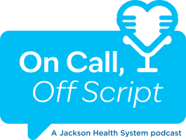 A logo that reads On Call, Off Script A Jackson Health System podcast
