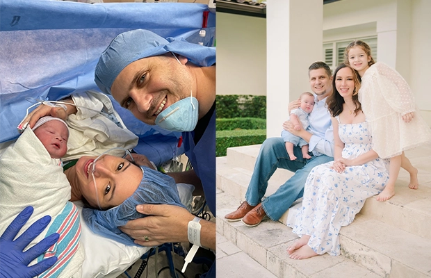 mosaic of a newborn baby and then a photo of the same baby with his family