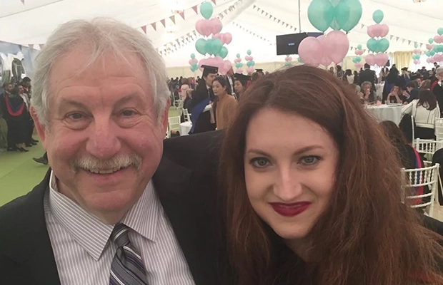 Selfie of a man and a woman during a gala event