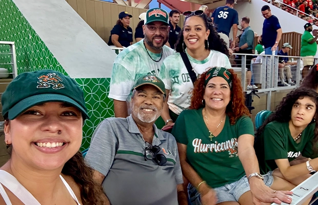 family photo in a stadium