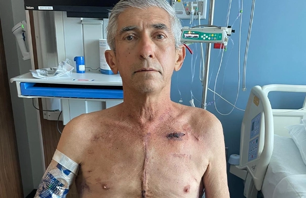selfie of intubated man from the hospital