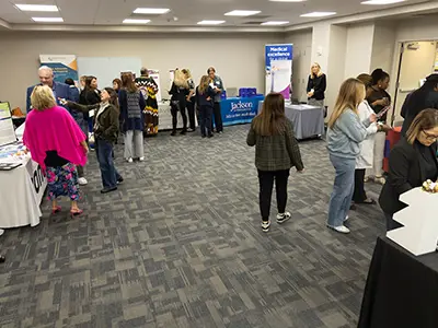 An event space with people walking around