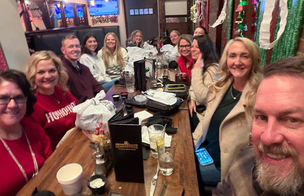 family photo in a restaurant