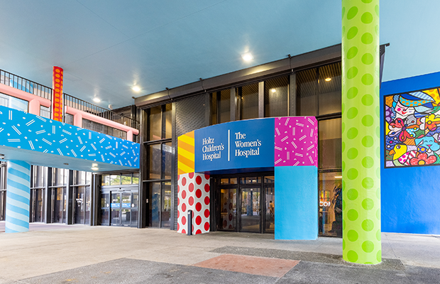 Exterior image of a building brightly painted building
