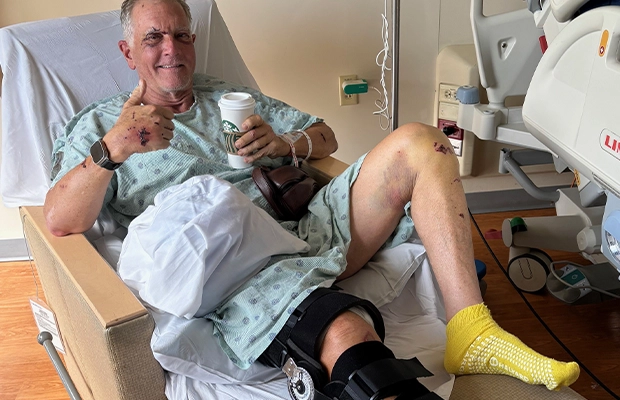 A person in a hospital bed