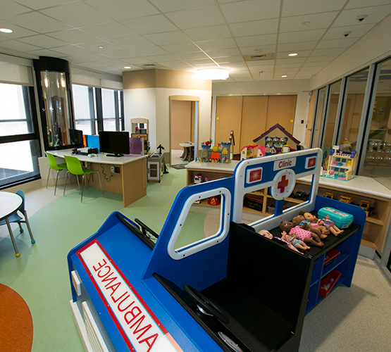 Empty child activity room filled with toys