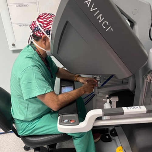 A physician using a medical surgery machine