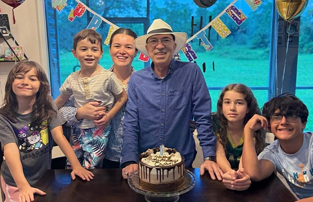 family photo celebrating a birthday