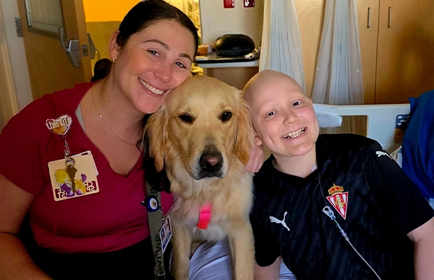 a woman, a child with cancer, and a