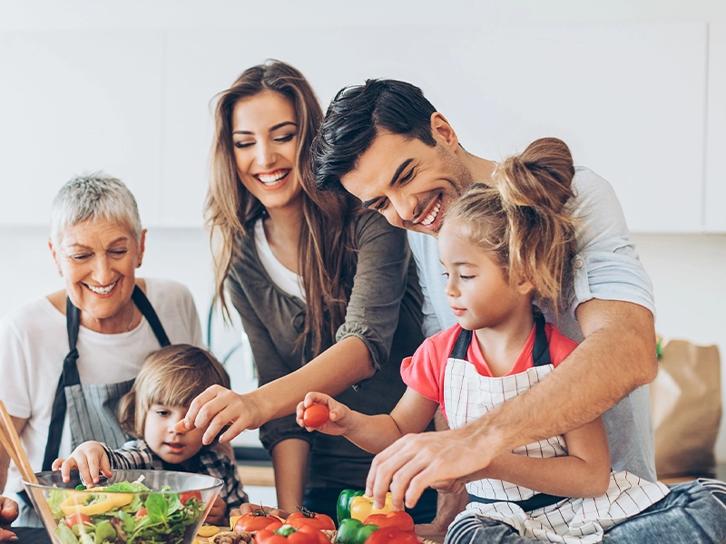 Family cooking at home