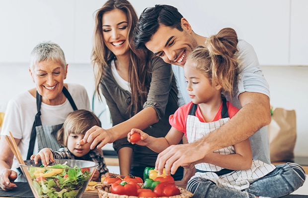 Family cooking at home