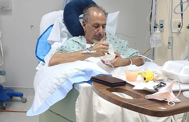 man eating in the hospital