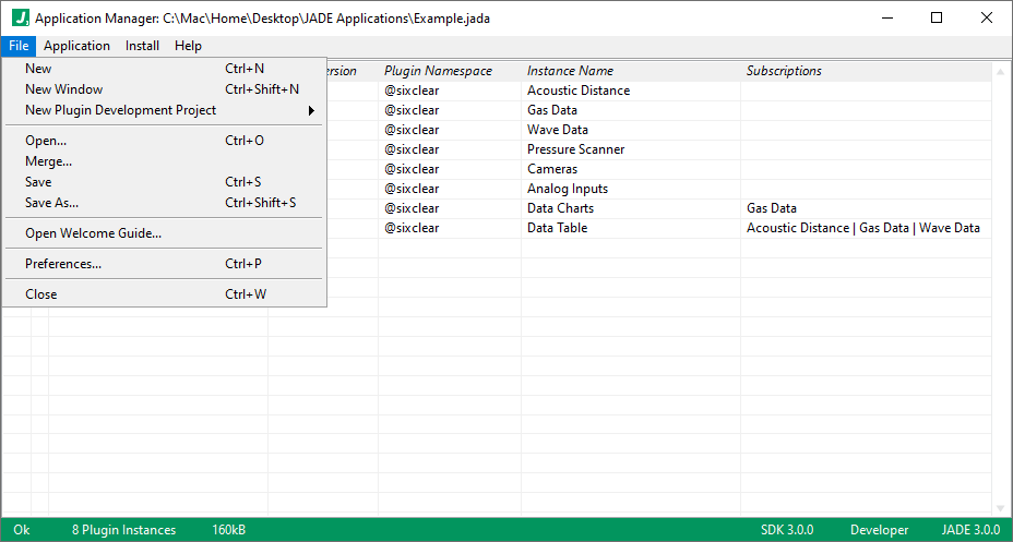jade application manager menu file