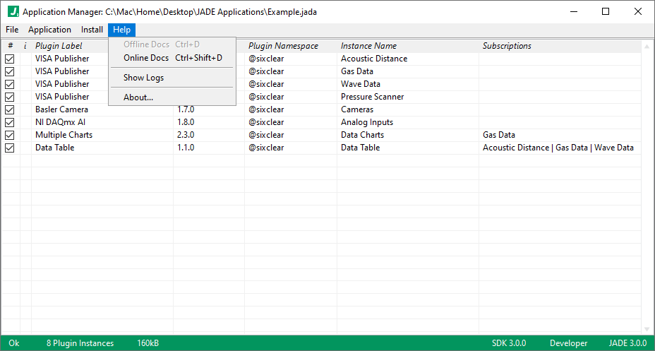 jade application manager menu help