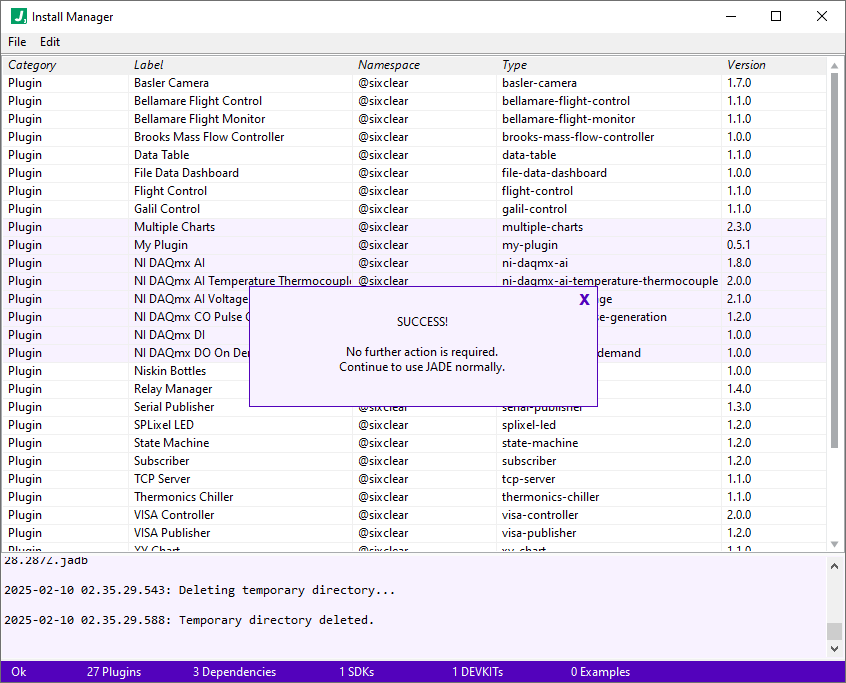 jade install manager create bundle complete