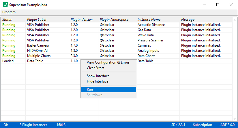 jade supervisor plugin loaded menu