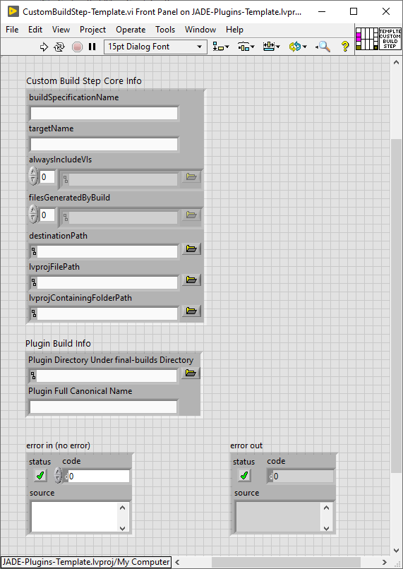 jade devkit custom build step template front panel