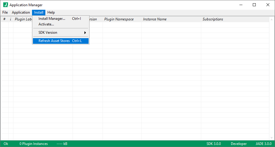 jade devkit refresh assets list in application manager