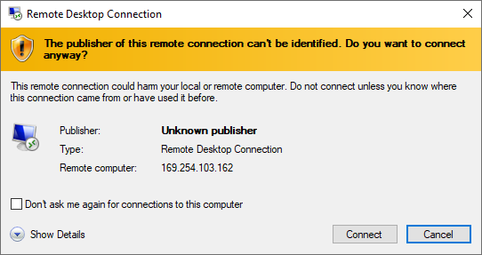 giota connect rdp confirm connection