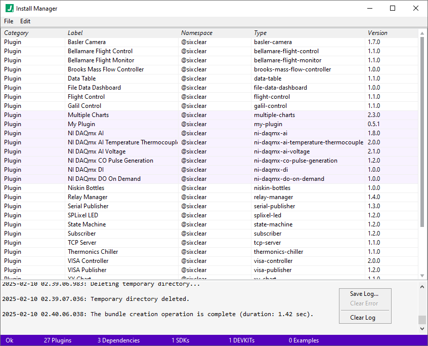 jade install manager log right click menu