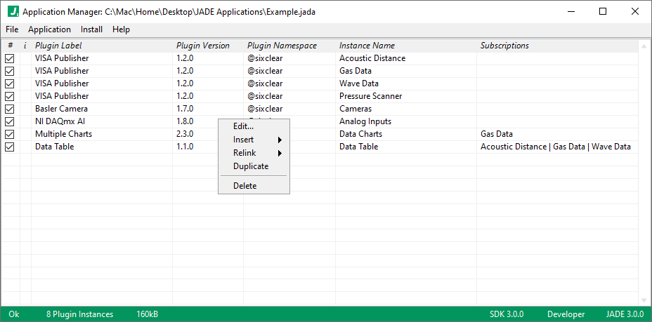 jade application manager right click menu