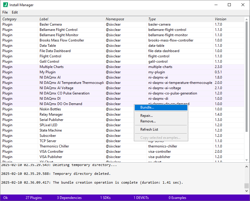 jade install manager right click menu bundle