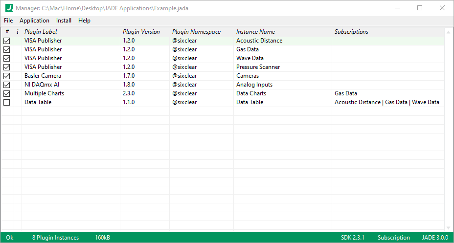 jade application manager plugin deselected