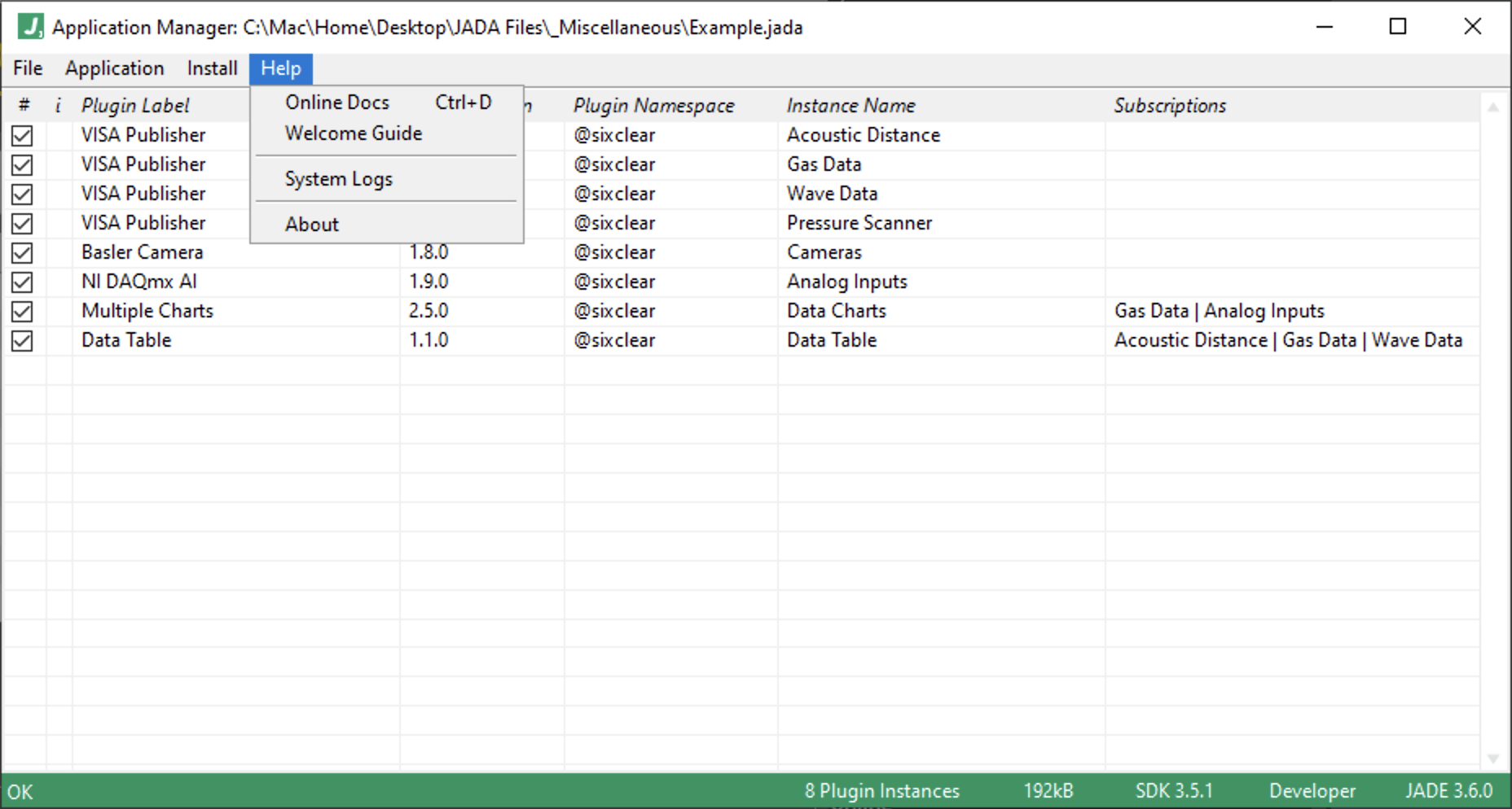 jade application manager menu help