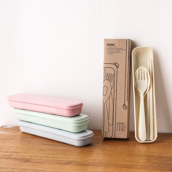 Sendok Garpu Sumpit Set Korea / Alat Makan Set Bahan Jerami Gandum — 9
