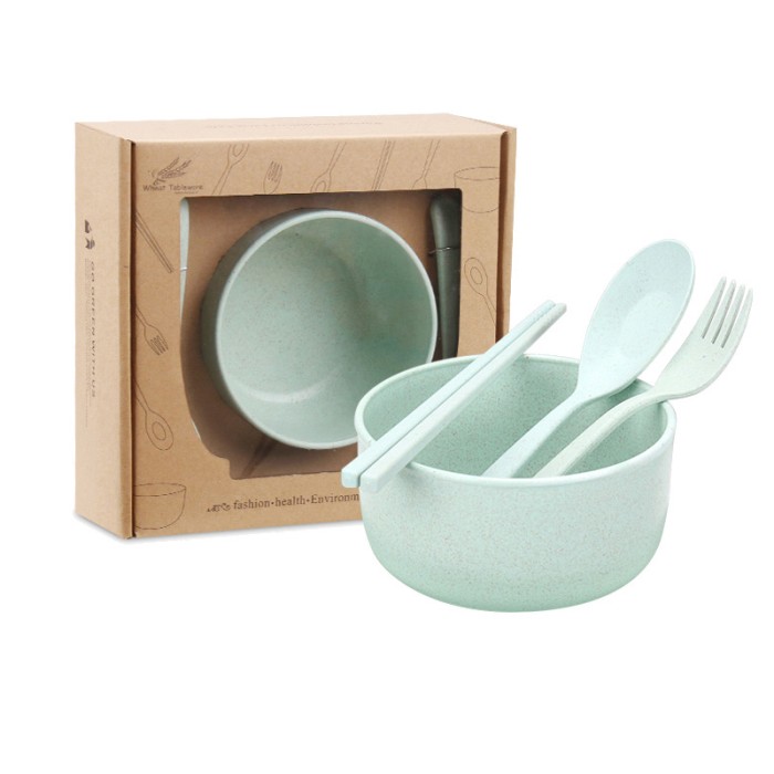 Set Mangkok Sayur Soup Wheat Straw Lengkap Sendok Garpu Sumpit — 9