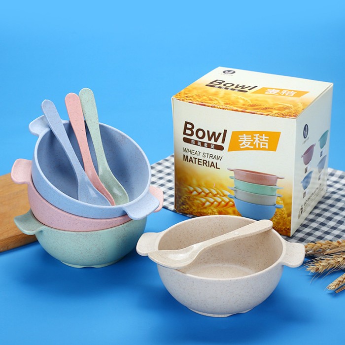 Mangkok 1 Set Korea Tempat Makan Anak Wheat Straw Mangkuk Binaural - Random — 3