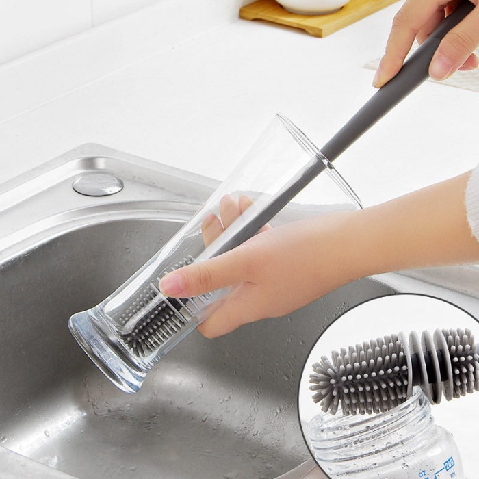 Sikat Pembersih Botol Gelas Minum Silicone Gagang Panjang — 4