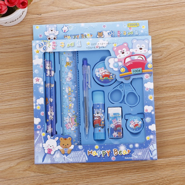 1 Set Alat Tulis Lucu Lengkap Pensil Penggaris Pulpen Penghapus Rautan — 6