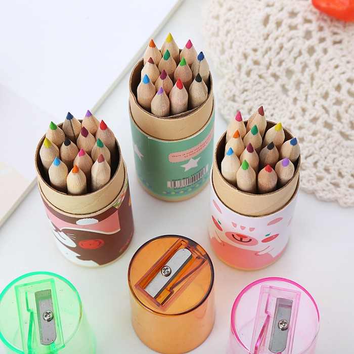 Pensil Warna Kayu Murah 12 Warna Dengan Pengserut Dan Box Karakter — 9