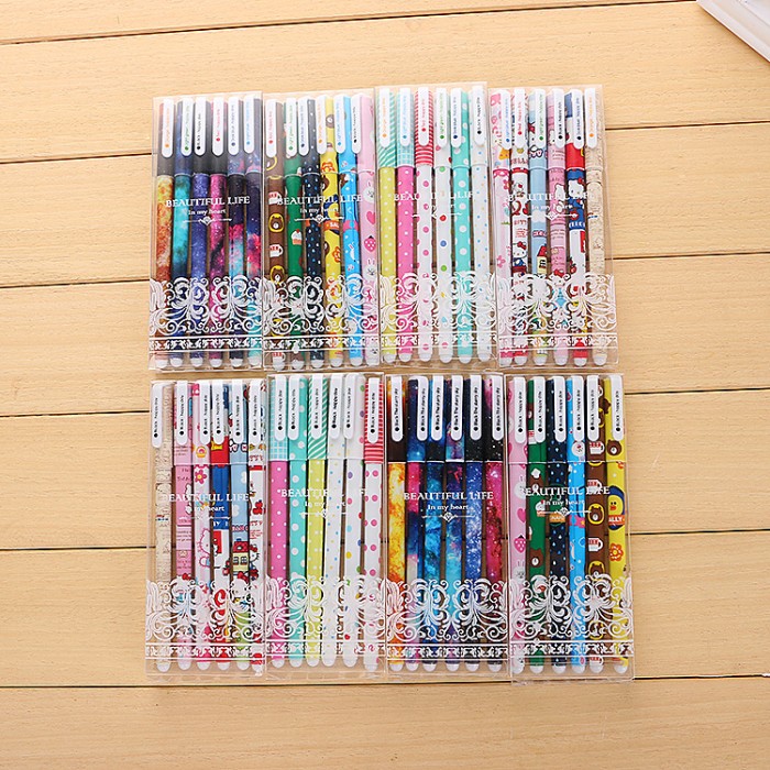Pulpen Gel Set Warna Warni 1 Set 6 Pcs Motif Korea Kartun — 4