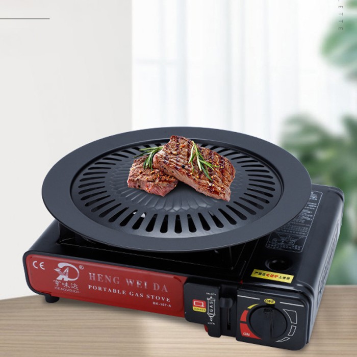 Alat Pemanggang Daging Bbq Grill Pan Korean Bulat Portable 32cm — 6