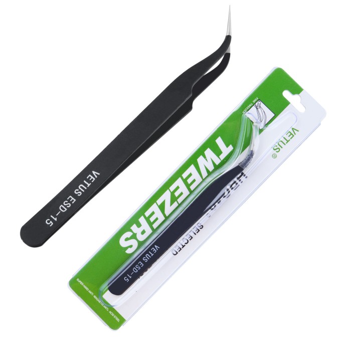 Pinset Tweezer Lancip Anti Statis Bengkok Stainless Steel — 3